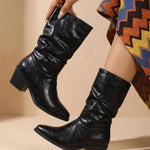Leonie | Stiefeletten Damen Slouch Kunstleder Blockabsatz Spitze
