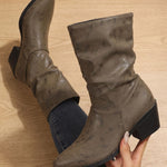 Leonie | Stiefeletten Damen Slouch Kunstleder Blockabsatz Spitze