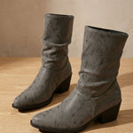 Leonie | Stiefeletten Damen Slouch Kunstleder Blockabsatz Spitze
