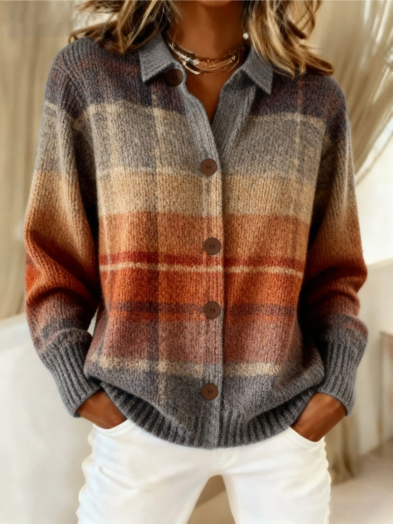 Leonie | Strickjacke Damen Kariert Oversize Knopfleiste