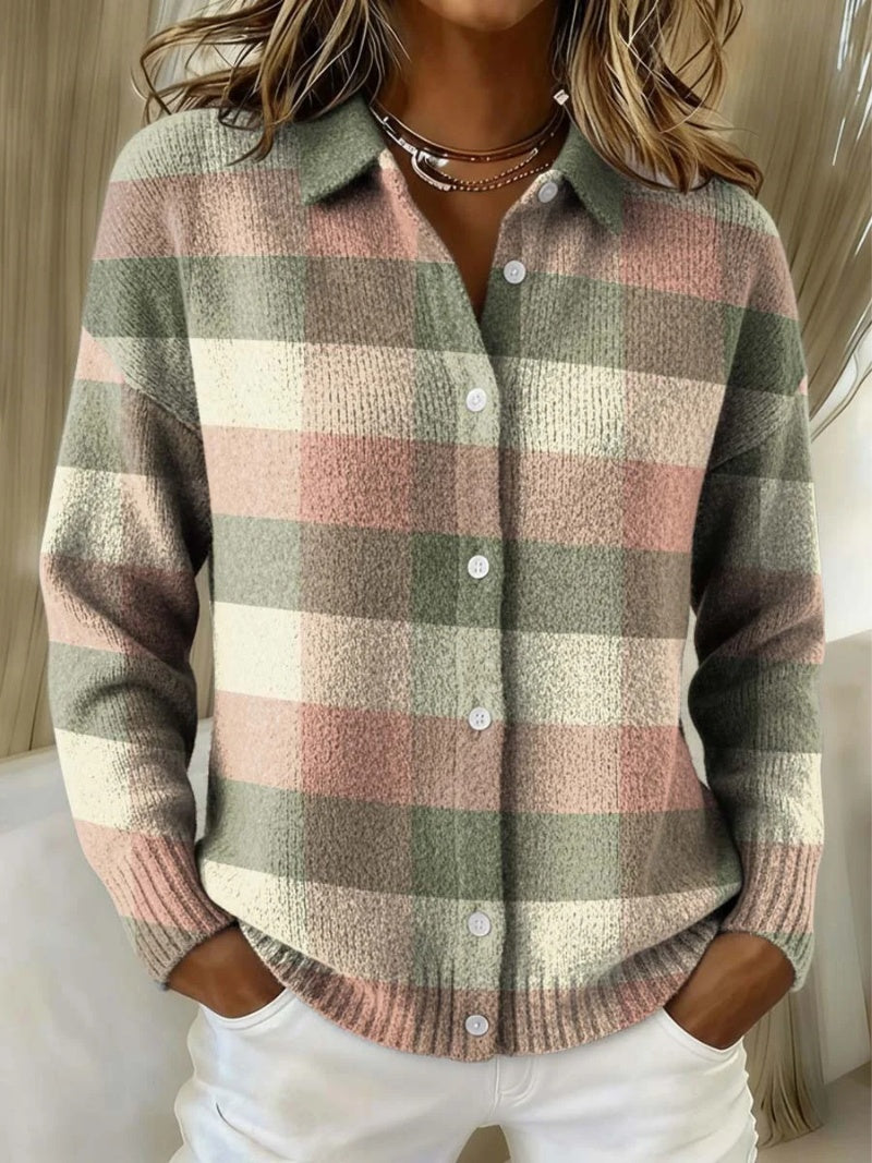 Leonie | Strickjacke Damen Kariert Oversize Knopfleiste