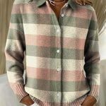Leonie | Strickjacke Damen Kariert Oversize Knopfleiste
