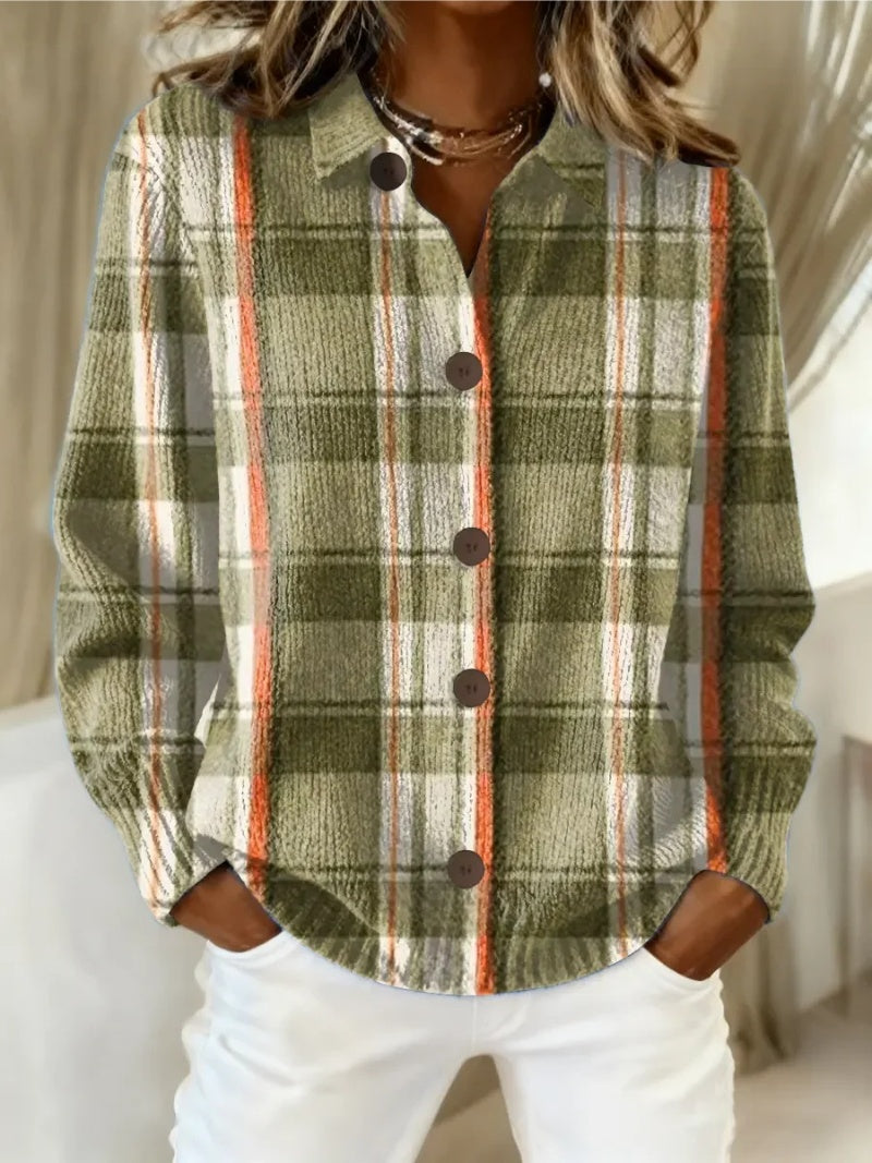 Leonie | Strickjacke Damen Kariert Oversize Knopfleiste