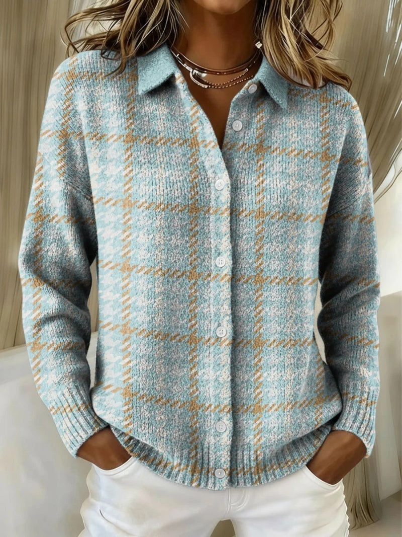 Leonie | Strickjacke Damen Kariert Oversize Knopfleiste