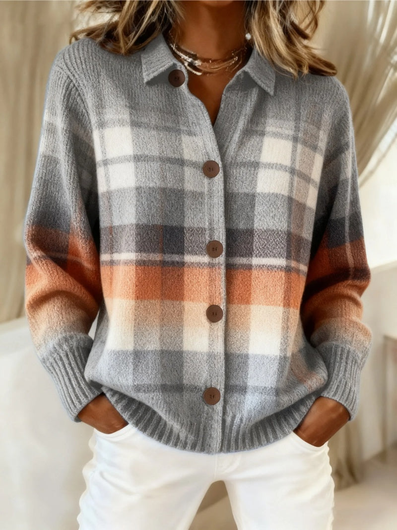 Leonie | Strickjacke Damen Kariert Oversize Knopfleiste
