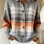 Leonie | Strickjacke Damen Kariert Oversize Knopfleiste