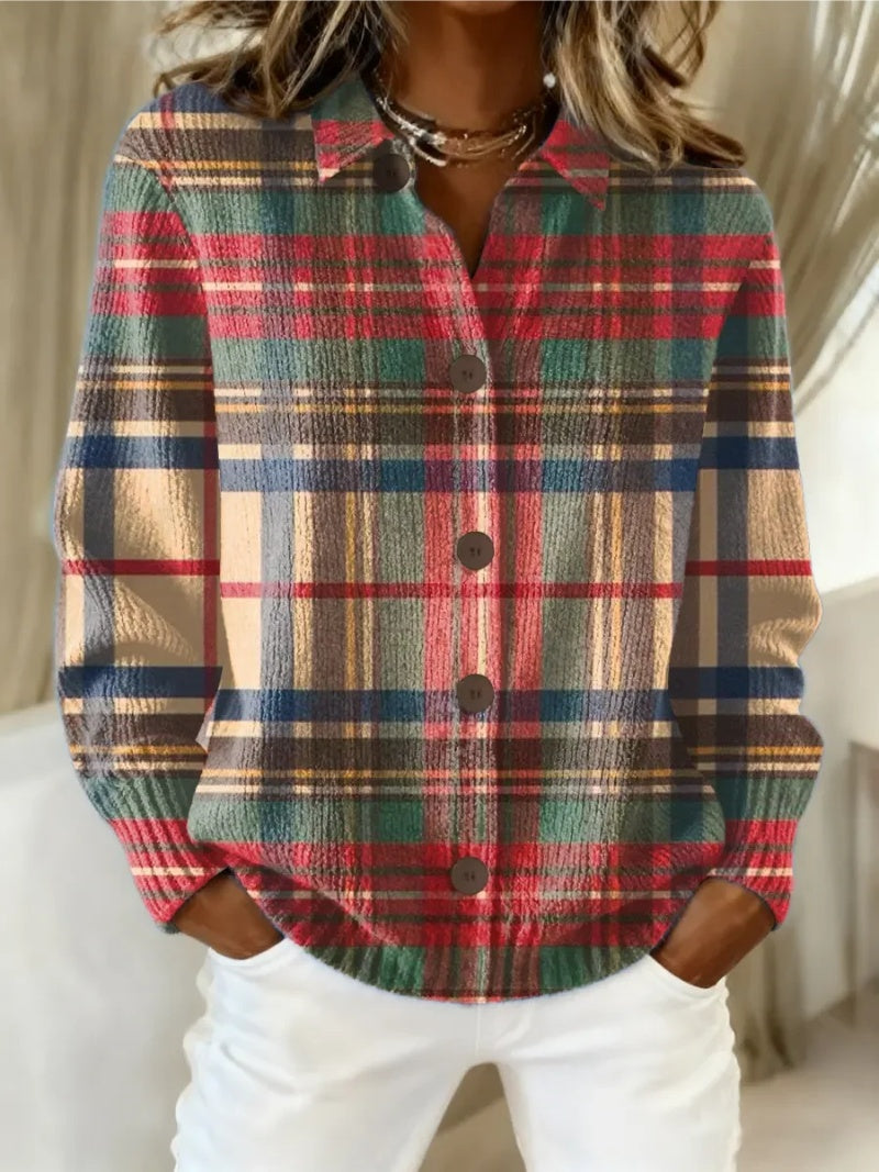 Leonie | Strickjacke Damen Kariert Oversize Knopfleiste