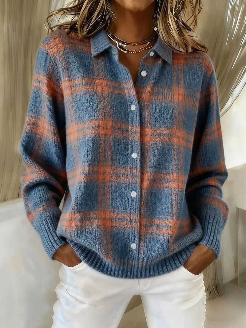 Leonie | Strickjacke Damen Kariert Oversize Knopfleiste
