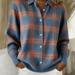Leonie | Strickjacke Damen Kariert Oversize Knopfleiste