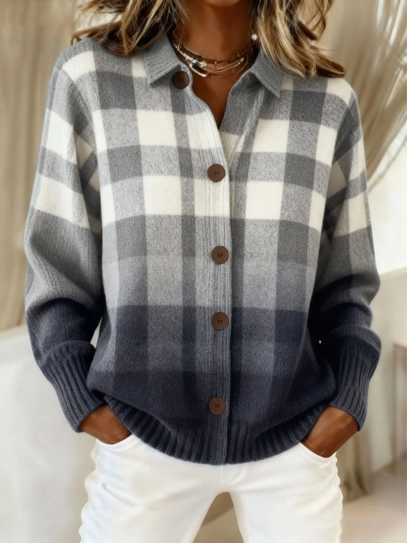 Leonie | Strickjacke Damen Kariert Oversize Knopfleiste
