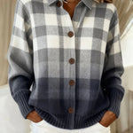 Leonie | Strickjacke Damen Kariert Oversize Knopfleiste