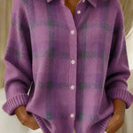 Leonie | Strickjacke Damen Kariert Oversize Knopfleiste