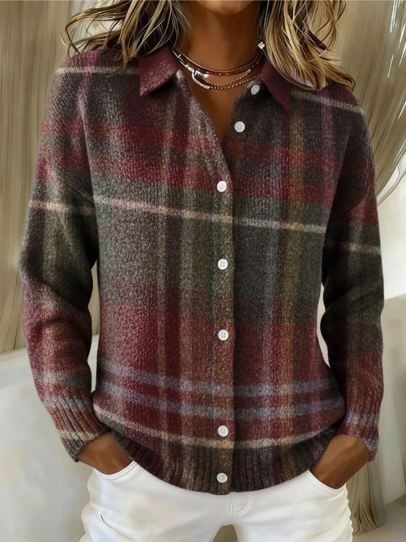 Leonie | Strickjacke Damen Kariert Oversize Knopfleiste