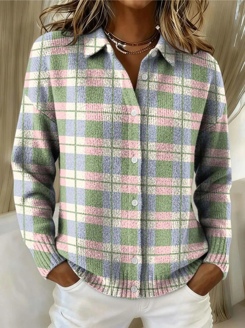 Leonie | Strickjacke Damen Kariert Oversize Knopfleiste