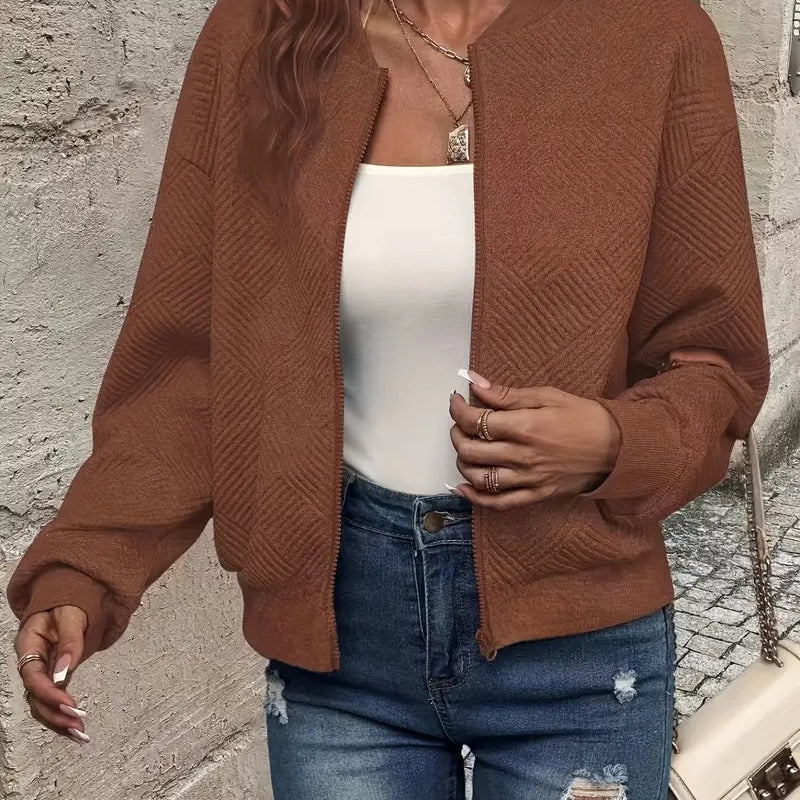 Leonie | Strukturierte Jacke Damen Reissverschluss Kurzjacke
