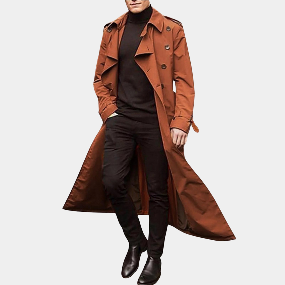 Levente | Trench Coat Férfi Hosszú Átmeneti Kabát