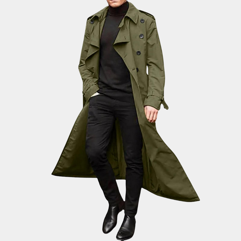 Levente | Trench Coat Férfi Hosszú Átmeneti Kabát