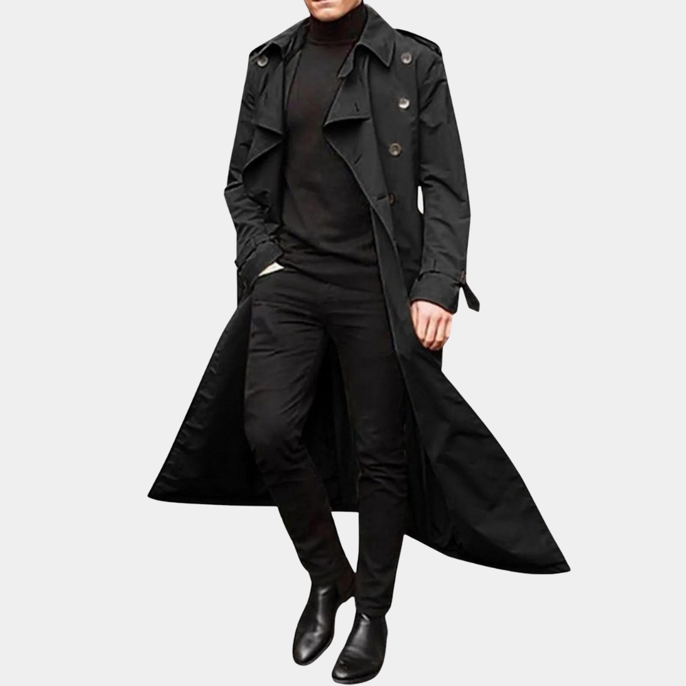 Levente | Trench Coat Férfi Hosszú Átmeneti Kabát