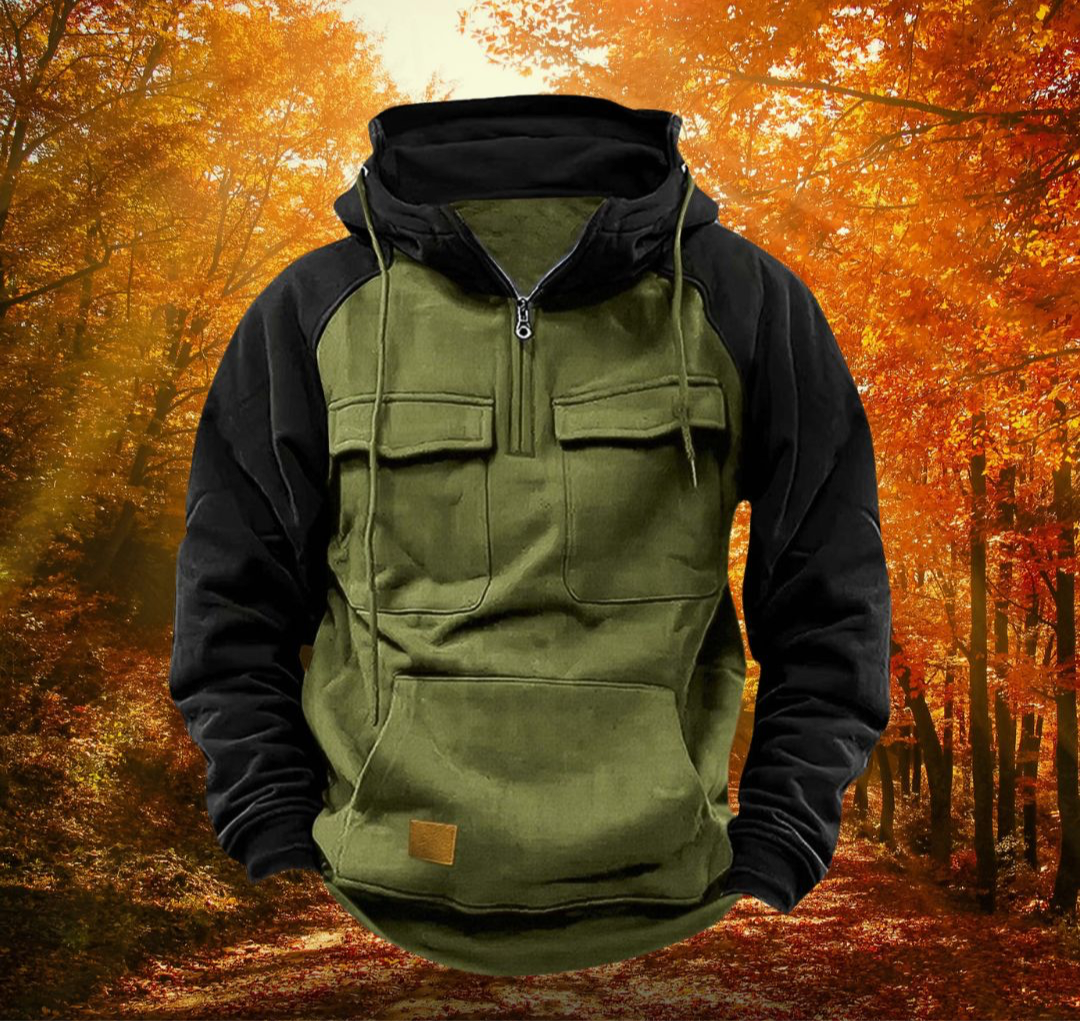 Levin | Hoodie Herren Half-Zip mit Kapuze Tactical