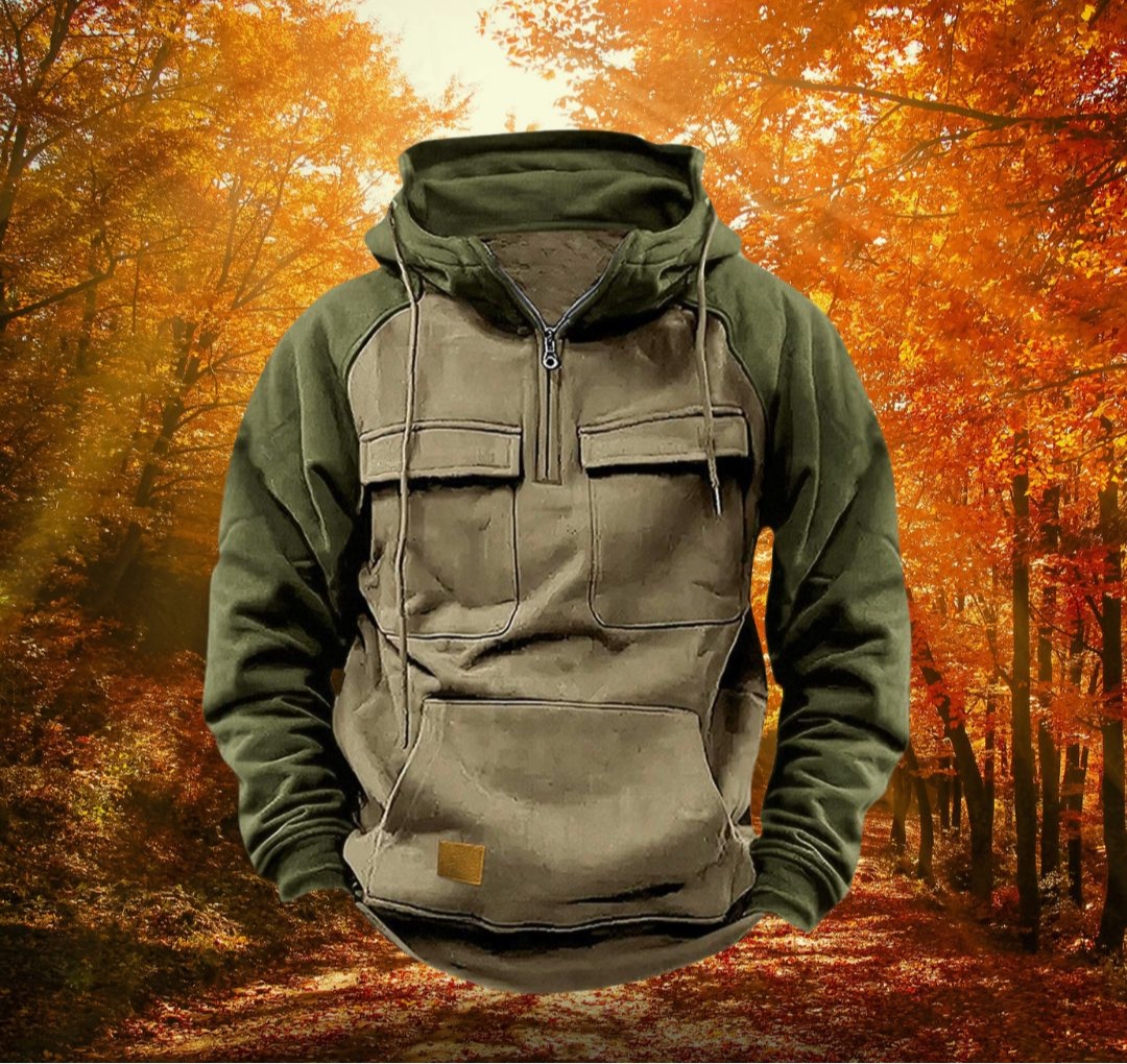 Levin | Hoodie Herren Half-Zip mit Kapuze Tactical
