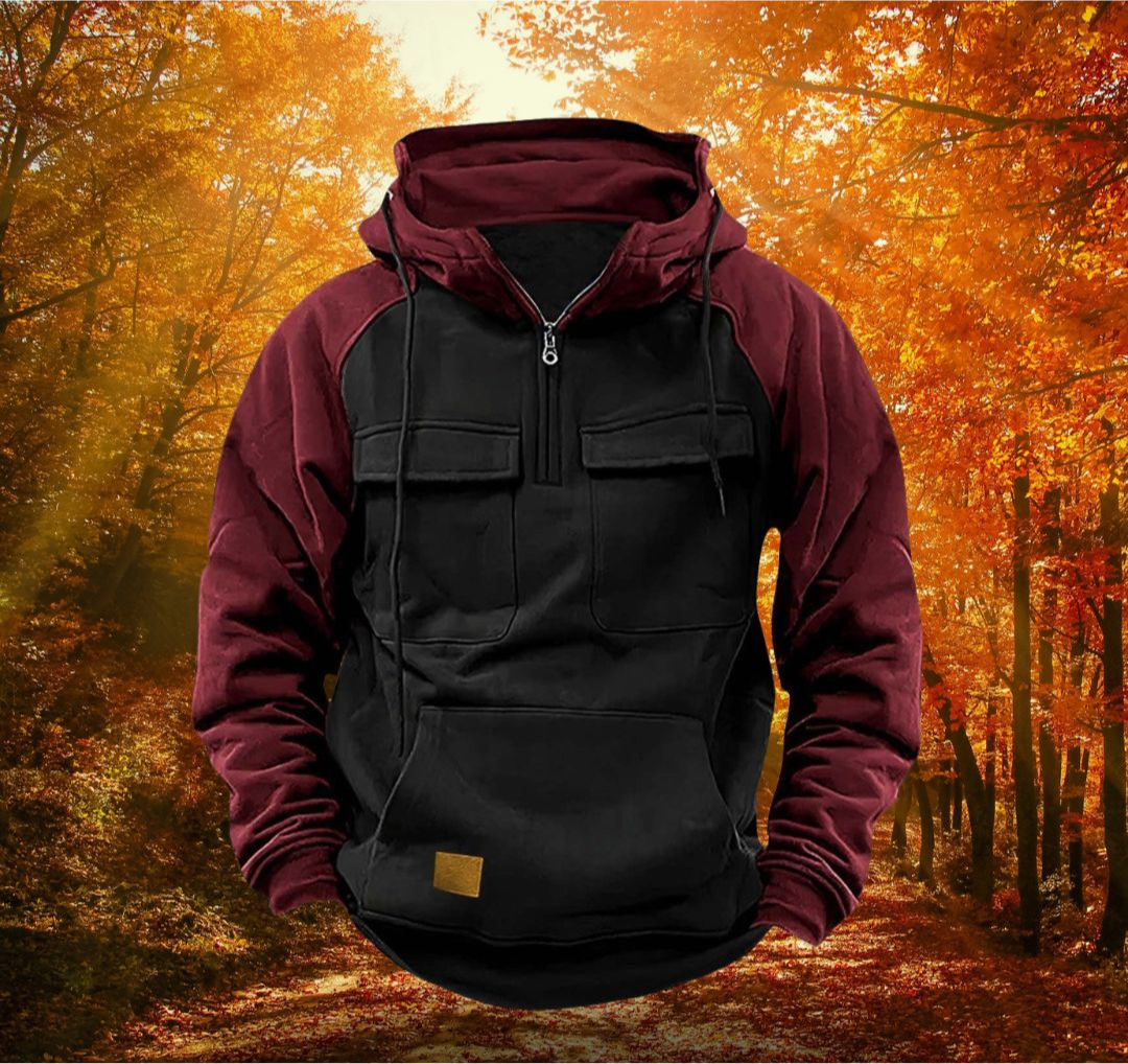 Levin | Hoodie Herren Half-Zip mit Kapuze Tactical
