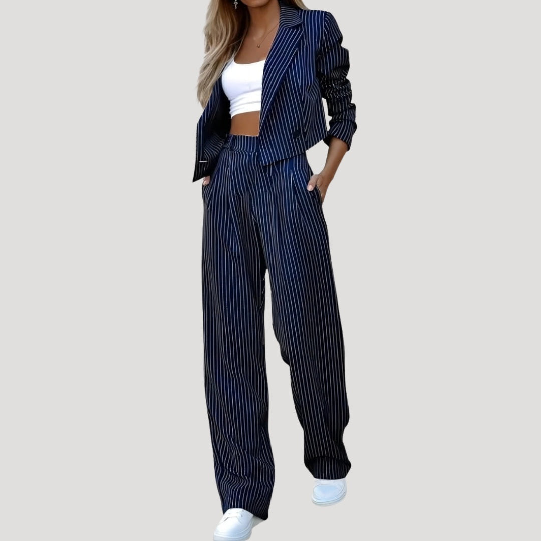 Lilla | Csíkos Blézer Szett Női Széles Nadrág Két Részes