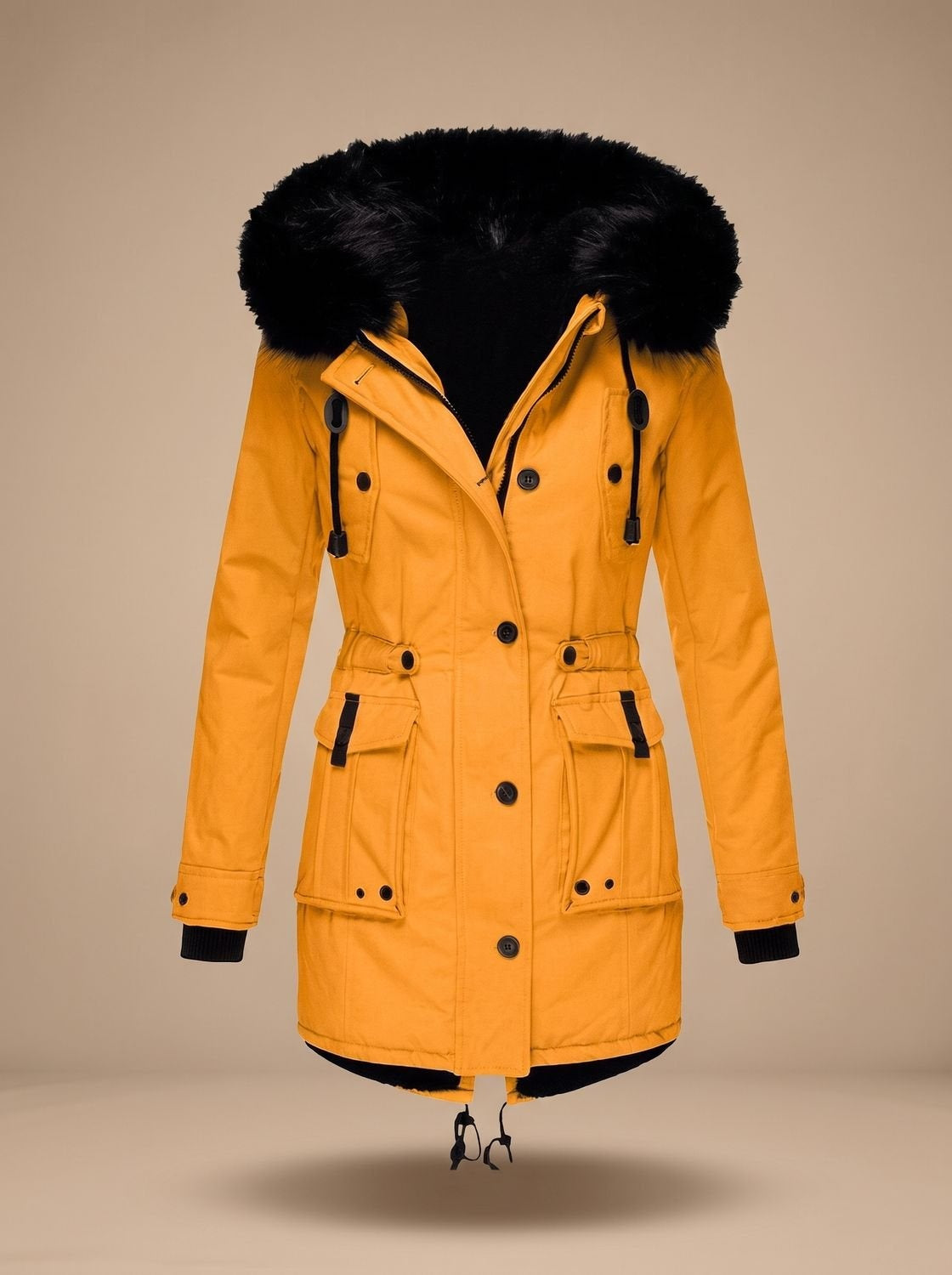 Liselotte | Winterparka Damen mit Kunstfellkapuze Tailliert Gefüttert