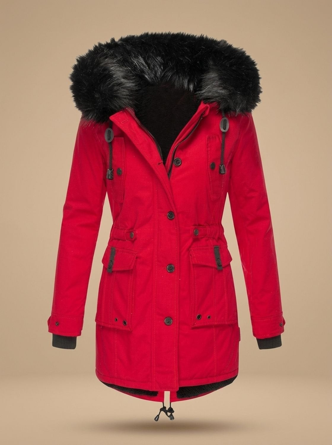 Liselotte | Winterparka Damen mit Kunstfellkapuze Tailliert Gefüttert