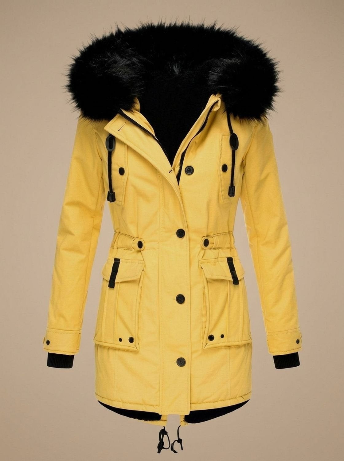Liselotte | Winterparka Damen mit Kunstfellkapuze Tailliert Gefüttert