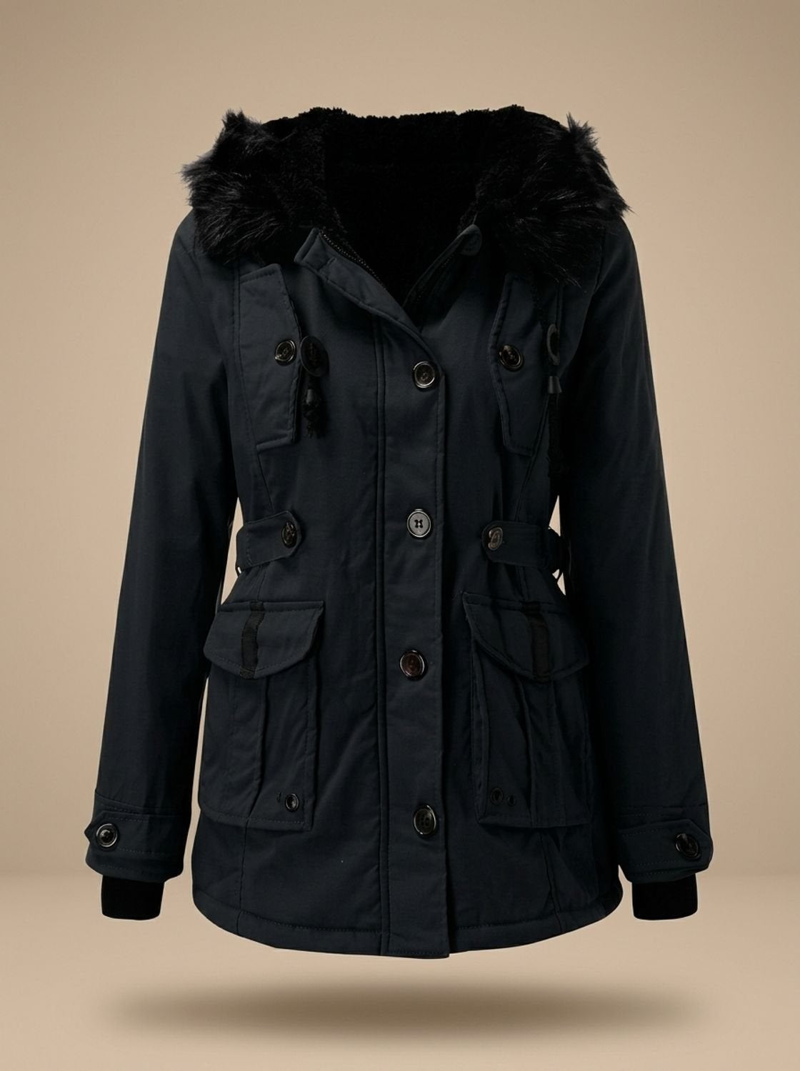 Liselotte | Winterparka Damen mit Kunstfellkapuze Tailliert Gefüttert
