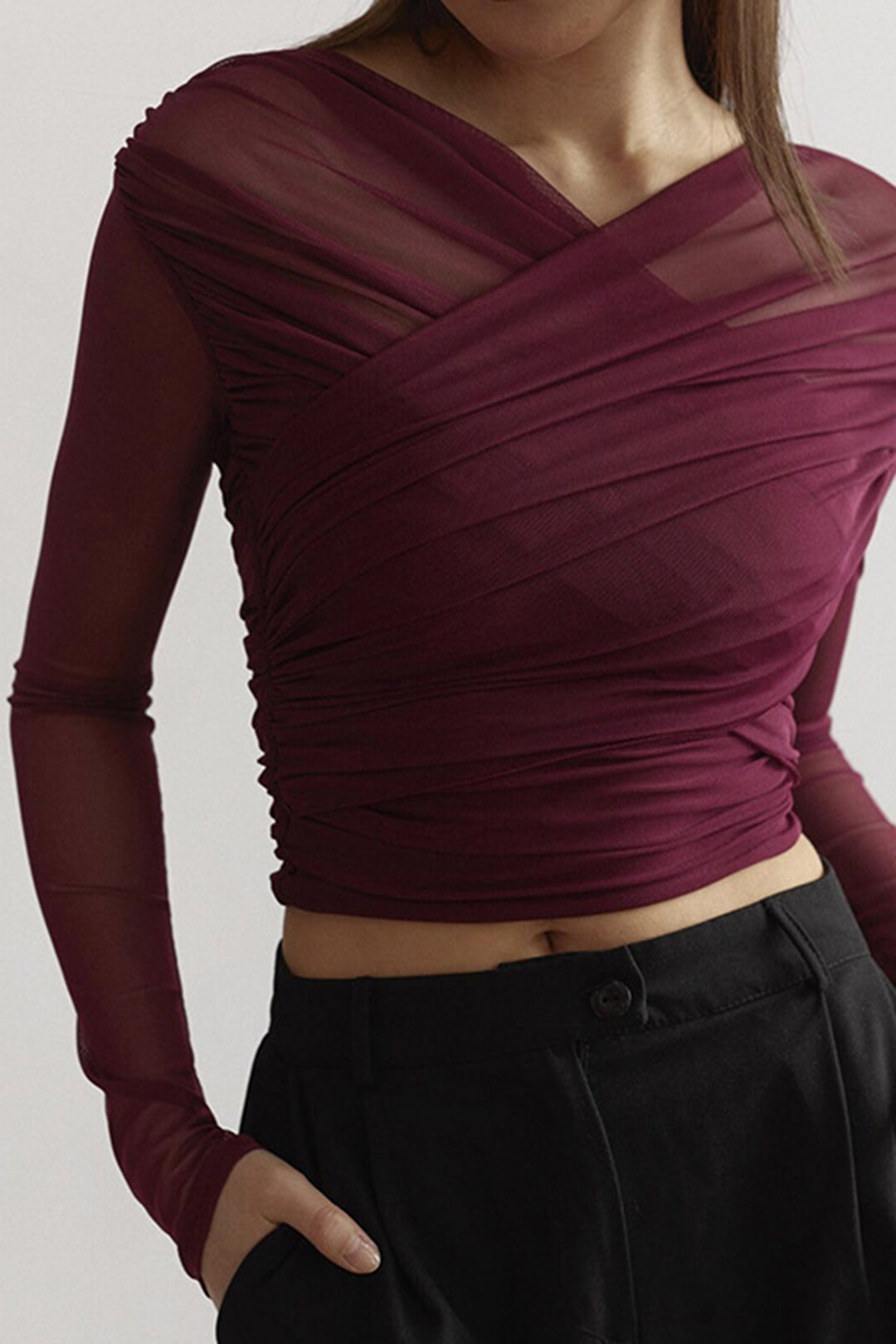 Luca | Cropped Top Női Hosszú Ujjú Drapírozott