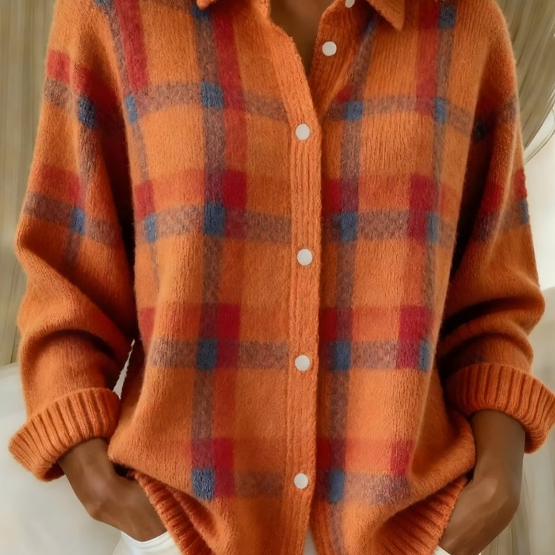 Luisa | Strickjacke Damen Kariert Oversize Langarm