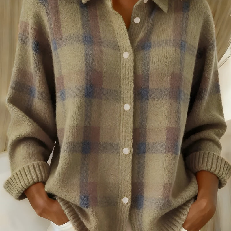 Luisa | Strickjacke Damen Kariert Oversize Langarm