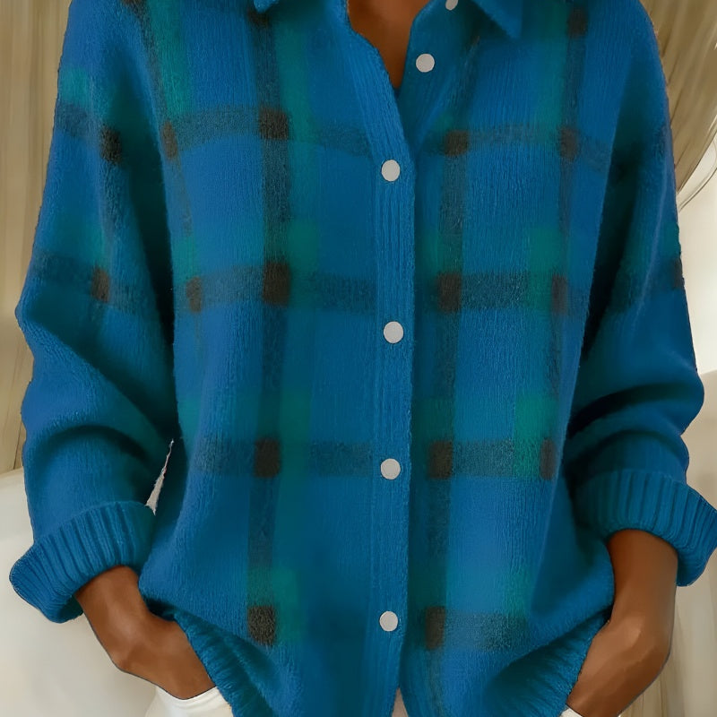 Luisa | Strickjacke Damen Kariert Oversize Langarm