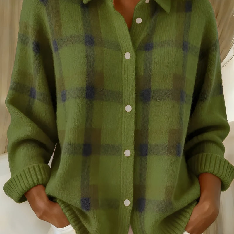Luisa | Strickjacke Damen Kariert Oversize Langarm