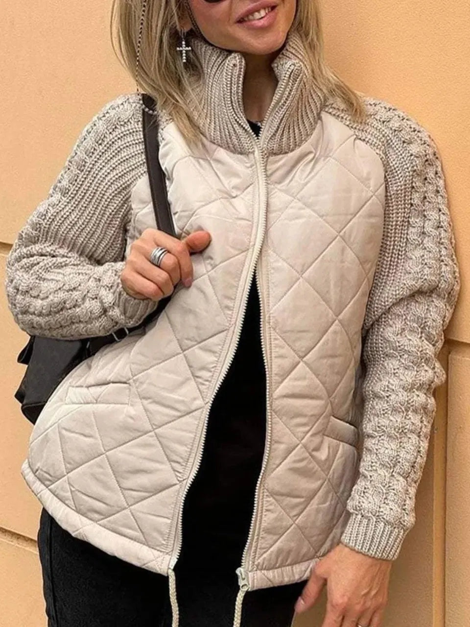 Luisa | Sweatshirt Damen Strick Gesteppt mit Reissverschluss