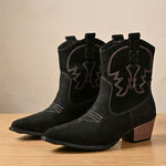 Luisa | Westernstiefelette Damen Veloursleder-Optik Blockabsatz Stickerei