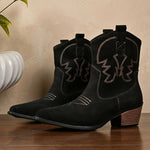 Luisa | Westernstiefelette Damen Veloursleder-Optik Blockabsatz Stickerei