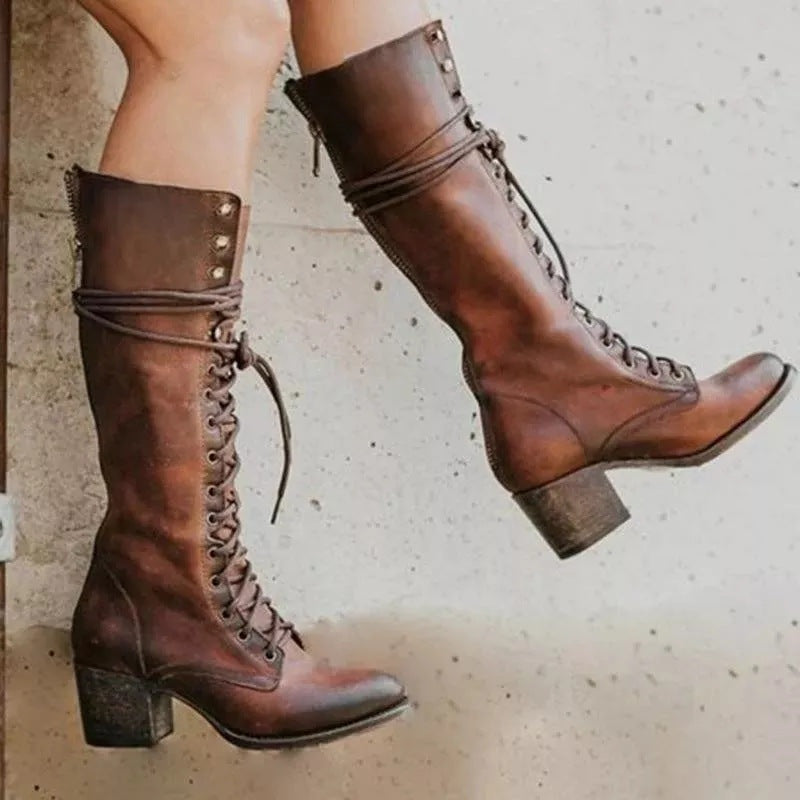 Magdalena | Chelsea Boots Damen Leder Schnürung Blockabsatz
