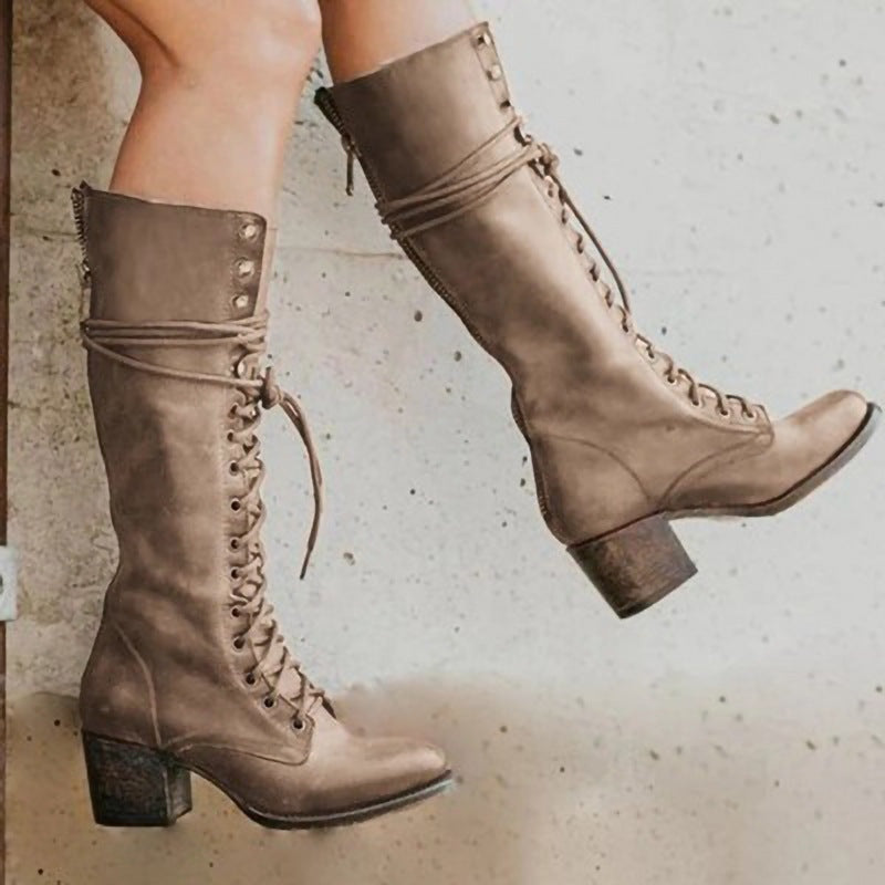 Magdalena | Chelsea Boots Damen Leder Schnürung Blockabsatz