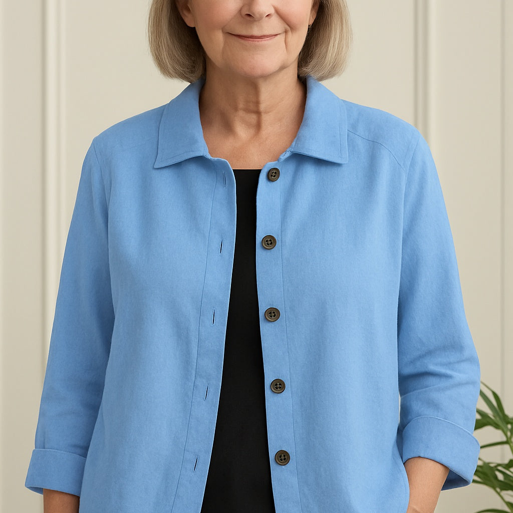 Magdalena | Hemd-Cardigan aus Baumwoll-Leinen Damen Knopfleiste Klassisch