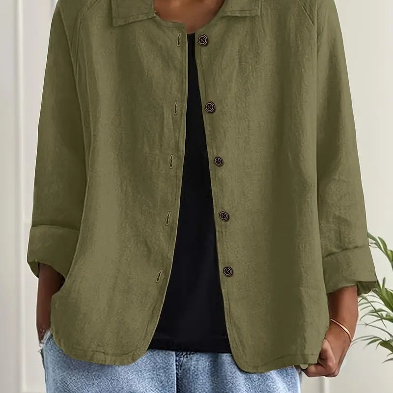 Magdalena | Hemd-Cardigan aus Baumwoll-Leinen Damen Knopfleiste Klassisch