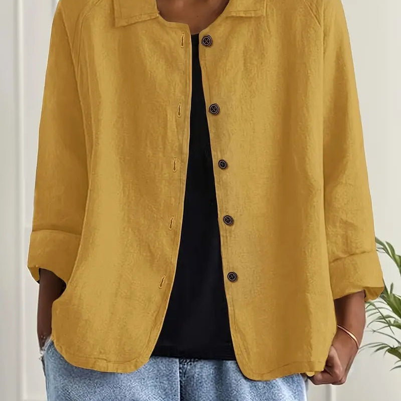 Magdalena | Hemd-Cardigan aus Baumwoll-Leinen Damen Knopfleiste Klassisch