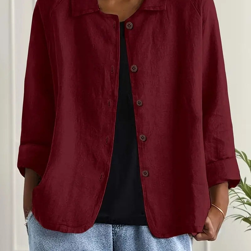 Magdalena | Hemd-Cardigan aus Baumwoll-Leinen Damen Knopfleiste Klassisch