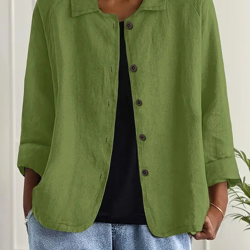Magdalena | Hemd-Cardigan aus Baumwoll-Leinen Damen Knopfleiste Klassisch
