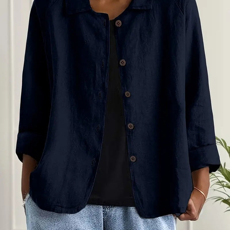 Magdalena | Hemd-Cardigan aus Baumwoll-Leinen Damen Knopfleiste Klassisch