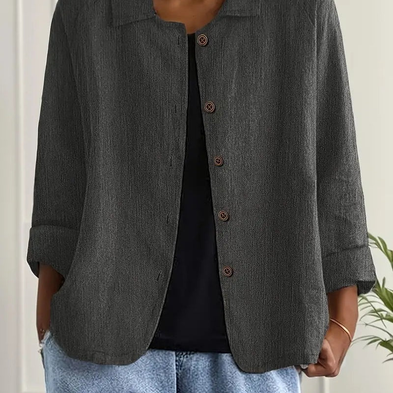 Magdalena | Hemd-Cardigan aus Baumwoll-Leinen Damen Knopfleiste Klassisch
