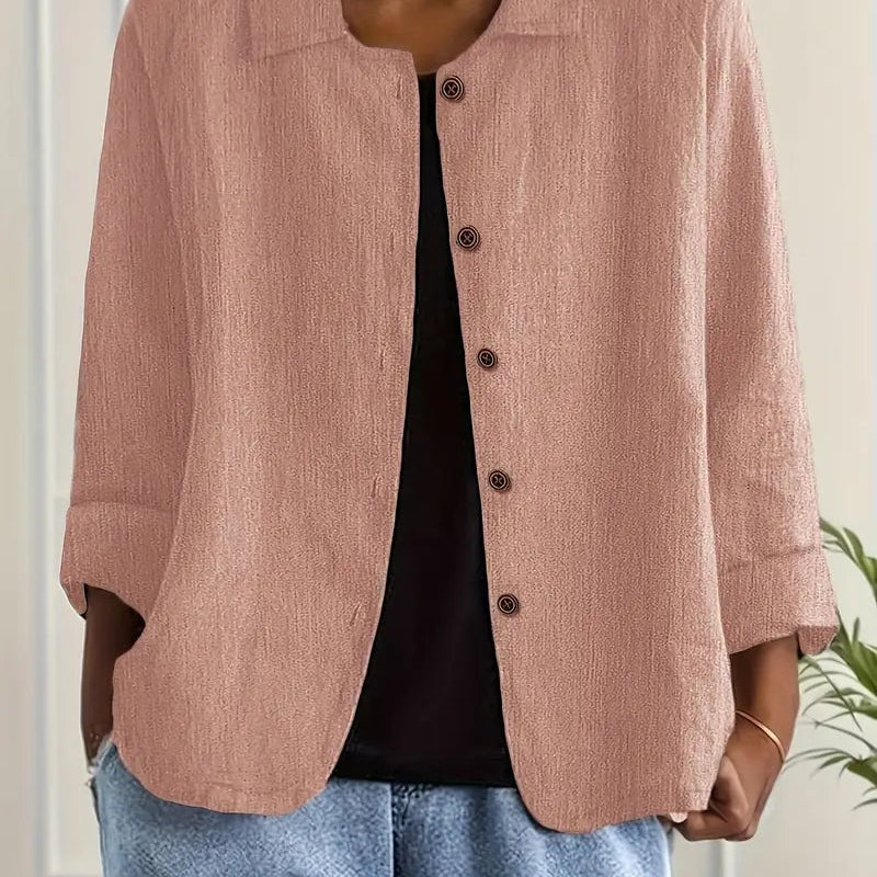 Magdalena | Hemd-Cardigan aus Baumwoll-Leinen Damen Knopfleiste Klassisch