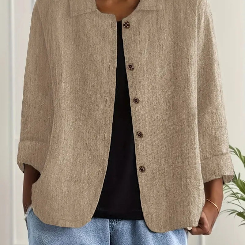 Magdalena | Hemd-Cardigan aus Baumwoll-Leinen Damen Knopfleiste Klassisch