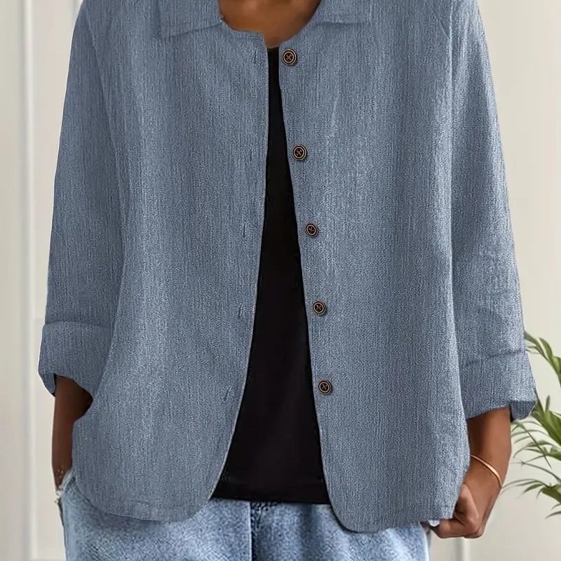 Magdalena | Hemd-Cardigan aus Baumwoll-Leinen Damen Knopfleiste Klassisch